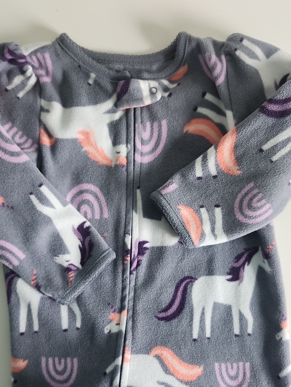 Kids Grey Unicorn Fleece Pajamas - Soft Zip Footless Sleeper